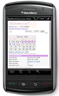 Free Mentrual Calendar for Mobile Phone / PDA at MyMonthlyCycles.com